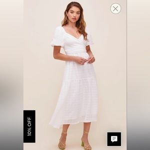 ASTR White Sonnet Puff Sleeve Midi Dress